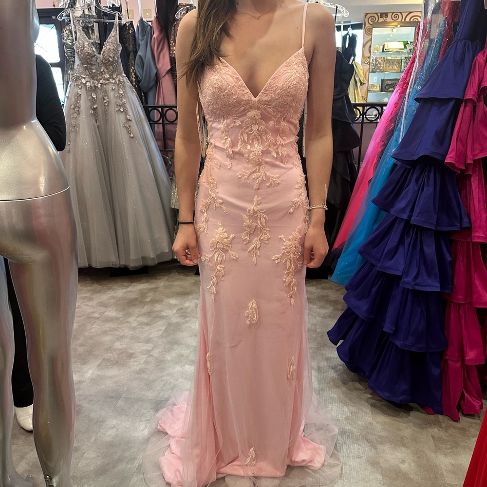 Faviana Pink Sequin Embellished Spaghetti Strap Prom Evening Gown - Brand New